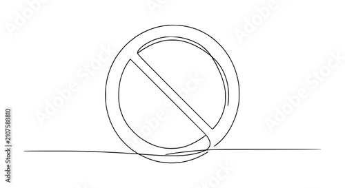 Tableau sur toile Continuous Line Drawing of a Red Prohibition Symbol