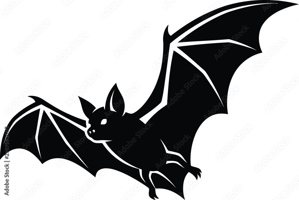 Fototapeta premium Dynamic black silhouette of a flying bat halloween and gothic design element