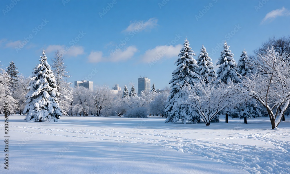 Obraz premium Snowy forest clearing in park