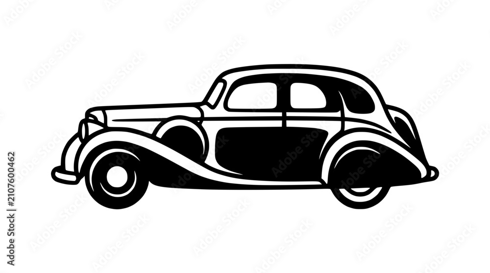 Naklejka premium Vintage Car Silhouette, Retro Automobile Outline, Classic Vehicle Vector Art