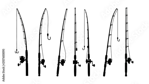 Fishing Rods Collection Set Vector Icons Silhouette