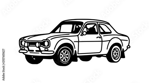 Vintage Rally Car Illustration - Retro Sports Coupe Line Art