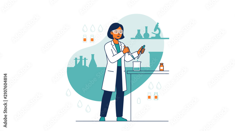 Fototapeta premium Pharmacist Conducting Scientific Research in a Modern Laboratory, Vector Illustration