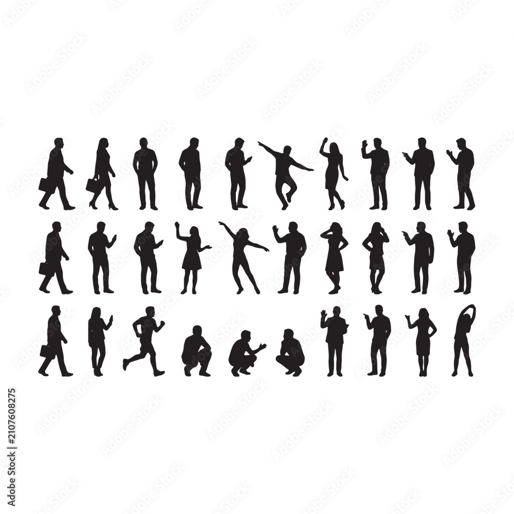 Fototapeta premium Human silhouettes in dynamic poses. Active people figures for design and motion graphics.