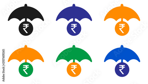 Rupee Insurance Umbrella Icon Set - Financial Protection Vector Icons
