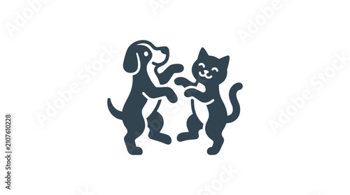 Photography Dog and cat standing on hind legs.