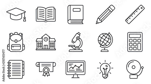 Obraz na płótnie Set of education and school line icons on white.