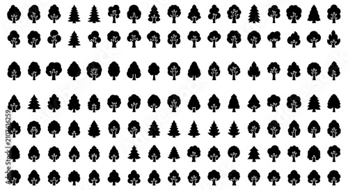 Collection Of Tree Silhouettes Black On White Background arboricultural black and white