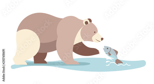 Bear Catching Fish in Water.
