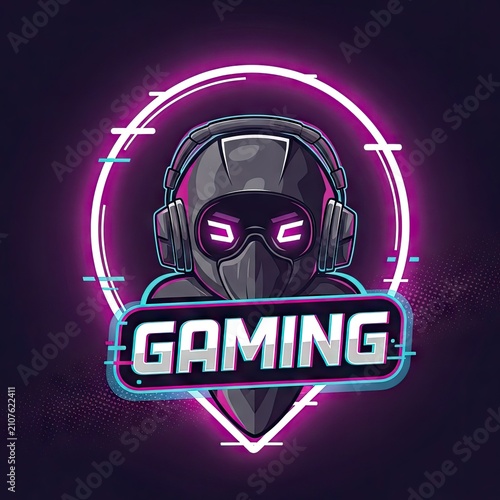 Gamer avatar with neon ring and glitch effect emblem