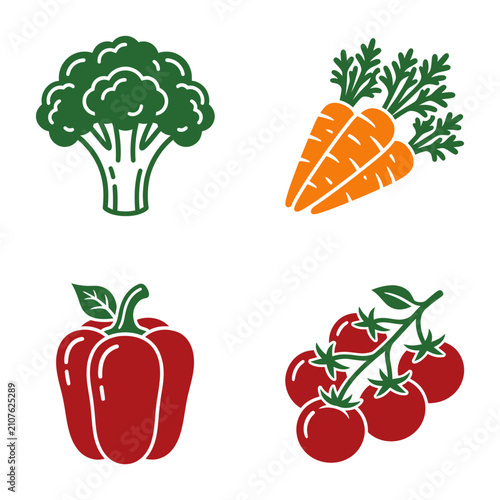 Photography Colorful Vegetables Icon Set Illustration.