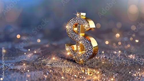 Glittering Golden Dollar Sign With Sparkling Diamonds on a Soft Background for Financial Themes and Concepts