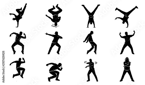 Фотография Male Hip Hop Street Dance Silhouette Vector Set