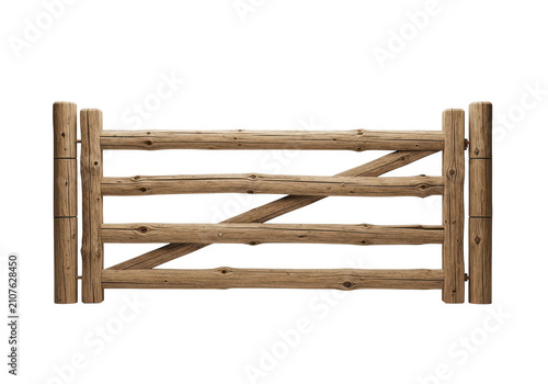 Rustic wooden gate made of logs isolated on transparent background