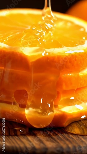 Fresh orange slices drizzled with sweet clear honey.
