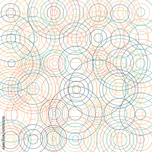 Abstract geometric pattern featuring a multitude of colorful overlapping concentric circles creating a dynamic ripple effect