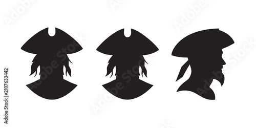 Canvastavla Black Silhouette Vector Set of Pirate Captain Hat and Corsair Head Profiles