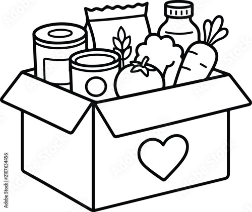 Food-Pantry Donation Box Heart Line Art Vector Icon For Charity Logo