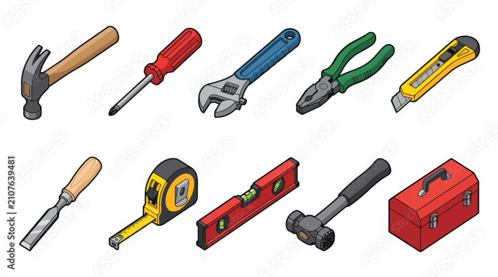 Fototapeta premium Construction hand tools icon set. Vector repair equipment symbols and hardware objects.