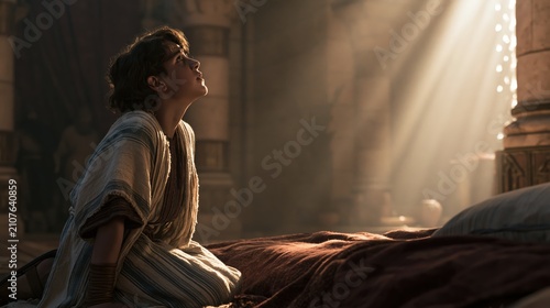 Young Samuel answering God's call in the tabernacle during the night.
