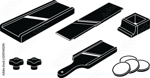 Cuadro en lienzo Kitchen Mandoline Slicer and Vegetable Cutter Vector Icon Set Featuring Intercha