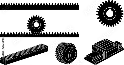 Tableau sur toile Mechanical Gear Rack and Pinion Linear Motion Vector Icon Set Featuring Spur Gea