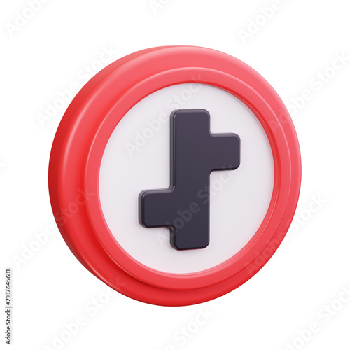 Obraz na płótnie Red circular traffic sign with black plus symbol 3d render on transparent backgr
