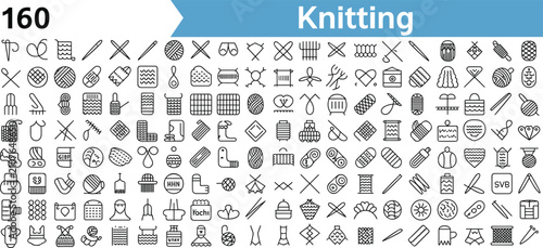 Knitting Line Icons Mega Set Featuring Yarn Needles and Crafting Tools Keywords: knitting, yarn, wool, needle, craft, hobby, textile, fabric, sewing, crochet, stitch, pattern, sweater
