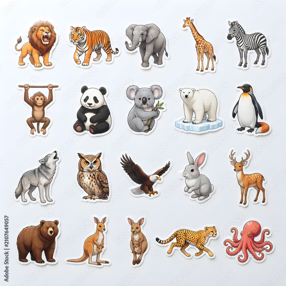 Obraz premium Realistic Animal Stickers and Illustrations Collection
