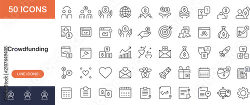 Crowdfunding and Finance Icons with Money and Investment Symbols vector illustration