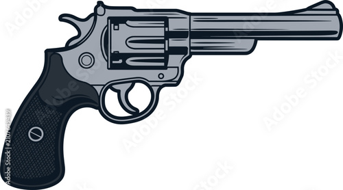 Classic Revolver Handgun with Metal Finish and Textured Grip vector illustration