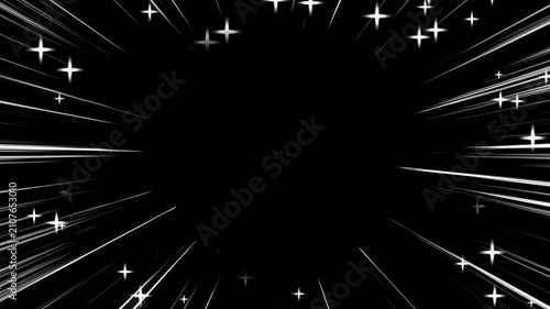 Comic Focus Lines with Stars Loop Animation Black Background, Manga Style Radial Speed Lines	