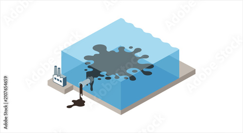 Cuadro en lienzo Industrial pollution contaminating clean water reservoir with oil spill