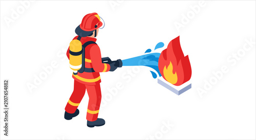 Foto Firefighter bravely extinguishing a dangerous fire with water hose