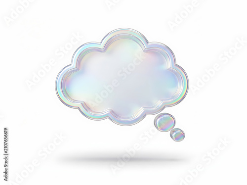 3d render of an iridescent cloud thought bubble isolated on white background
