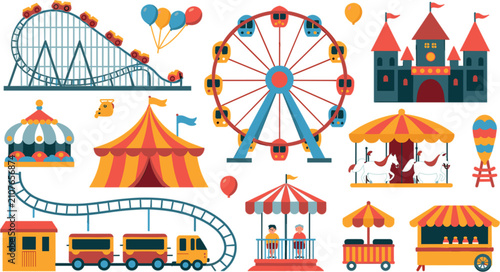 Obraz na płótnie Carnival snacks food vector set with flat design popcorn cotton candy candy app