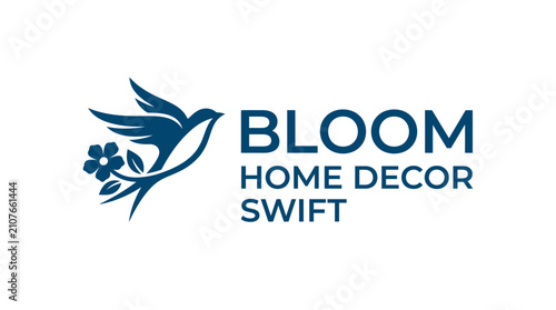 Home decor logo featuring hummingbird and flower bloom icon.
