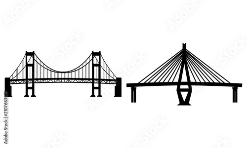 Suspension bridge silhouette vector illustration isolated on white background