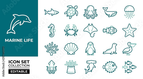 Marine Life Icon Set Collection