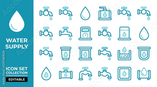 Water Supply Icon Set Collection Editable