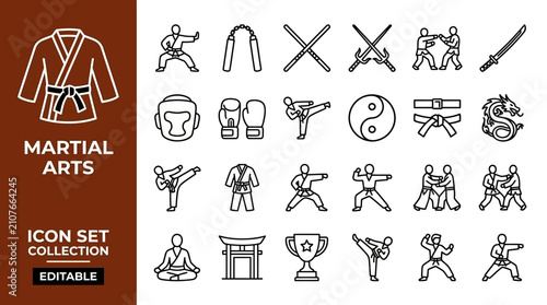 Martial arts icon set with editable elements