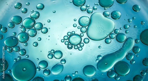 Abstract Blue Liquid Bubbles and Water Droplets, Fresh Aqua Background