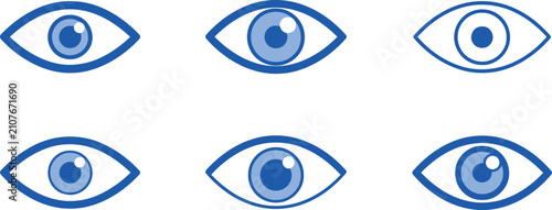 Foto Six blue stylized eyes with light blue pupils and white highlights
