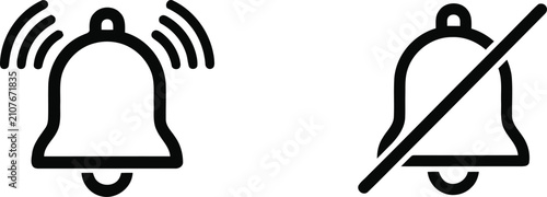Quadro su tela Two black bell one ringing one silenced sound