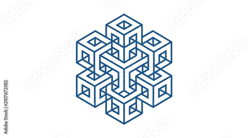 Fotografie Abstract Geometric Cube Network Line Art Design.