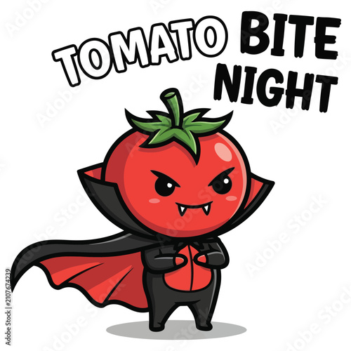 Cute tomato vampire character with cape halloween vegetable vector sticker