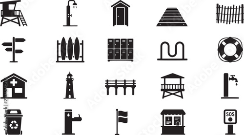 Obraz na płótnie Beach Infrastructure Resort Facilities Coastal Safety and Public Amenities Glyph