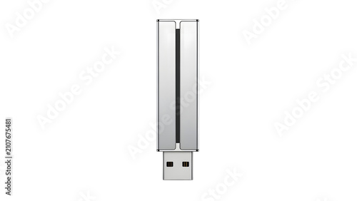 Modern silver usb flash drive for data storage isolated on transparent background
