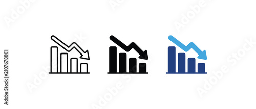 Bild auf Leinwand Decrease chart icon, business bankruptcy bar graph symbol, financial decline arrow sign, loss market drop graphic