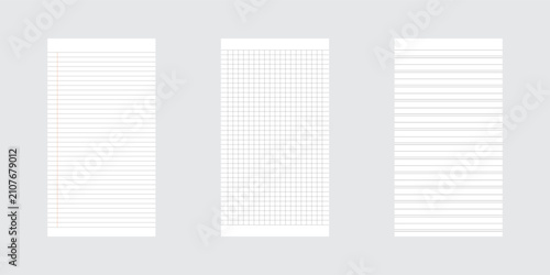 Foto paper notebook, blank paper note book, notebook sheet, notebook page template, line notepad pages, dot graph notepad page vector illustration